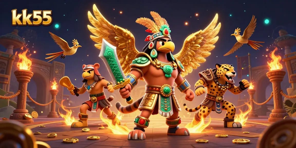 Experience the thrill of gaming at kk55 with adventurous Aztec warriors and striking golden elements.