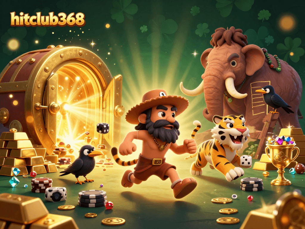 Hitclub368 brings excitement to online gaming with dinosaurs and treasure in an animated casino.