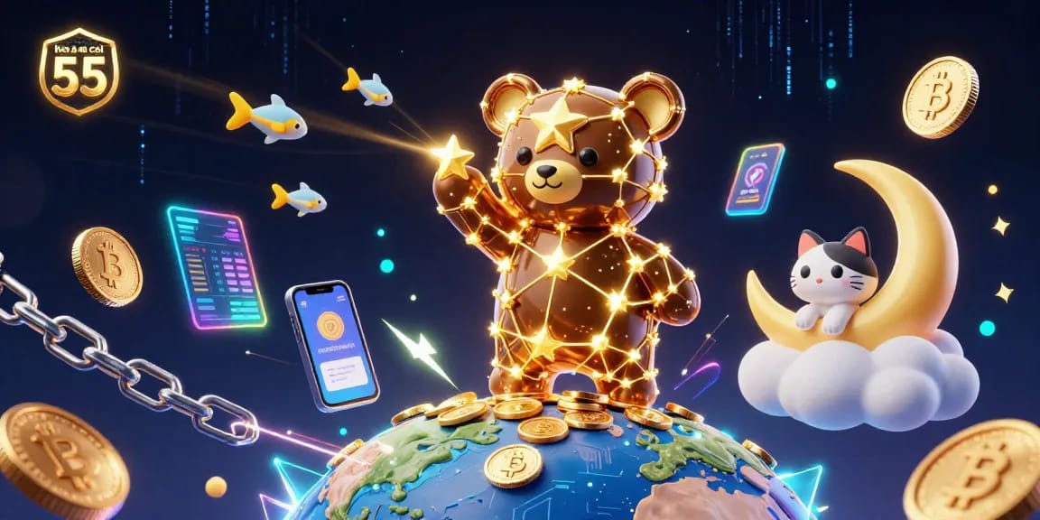 Engage in thrilling betting with keo nha cai 55 featuring cartoon constellation bear and vibrant coins.