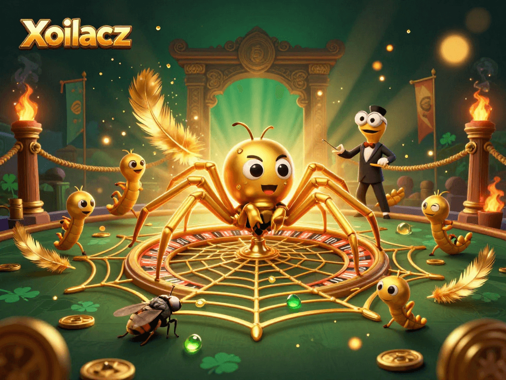 Engage in thrilling bets at Xoilacz with a dynamic roulette scene featuring a spider and croupier.