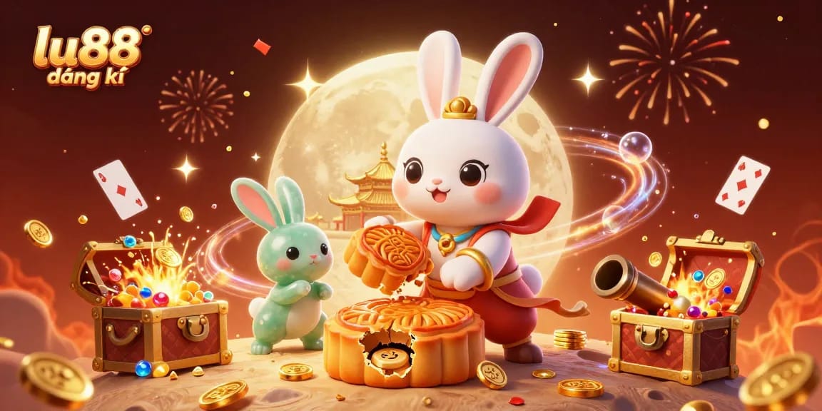 Join the excitement with lu88 đăng ký as the moon rabbit reveals hidden treasures in a vibrant casino scene.