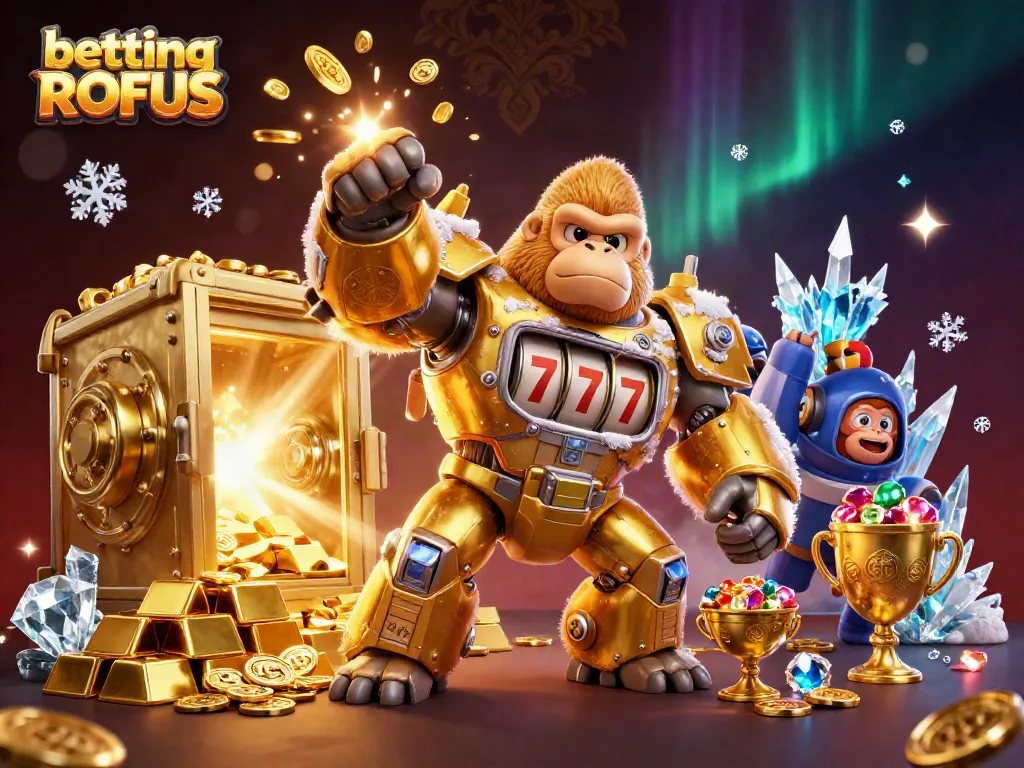 Engage in betting uden ROFUS with a dynamic illustration of a gaming mech and golden treasures.
