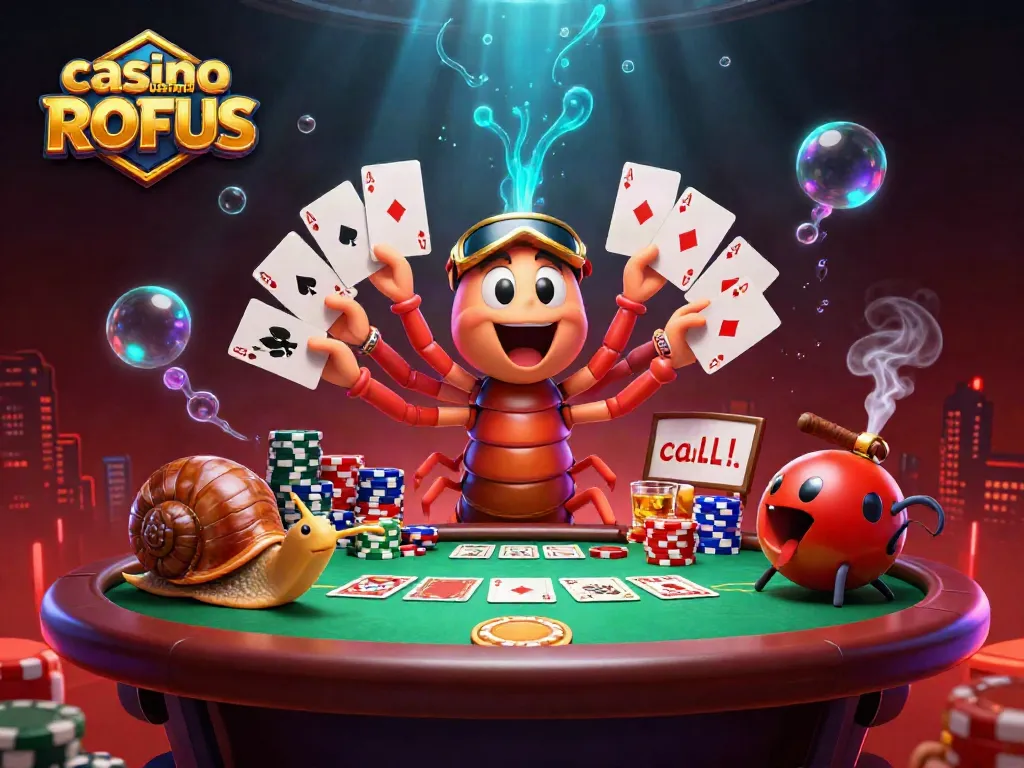 Experience casino uden om ROFUS with a vibrant scene featuring a millipede dealer, poker chips, and high-roller action.