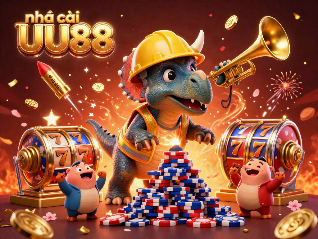 Celebrate with nhà cái UU88 in a vibrant casino scene with gaming excitement and cheerful elements.