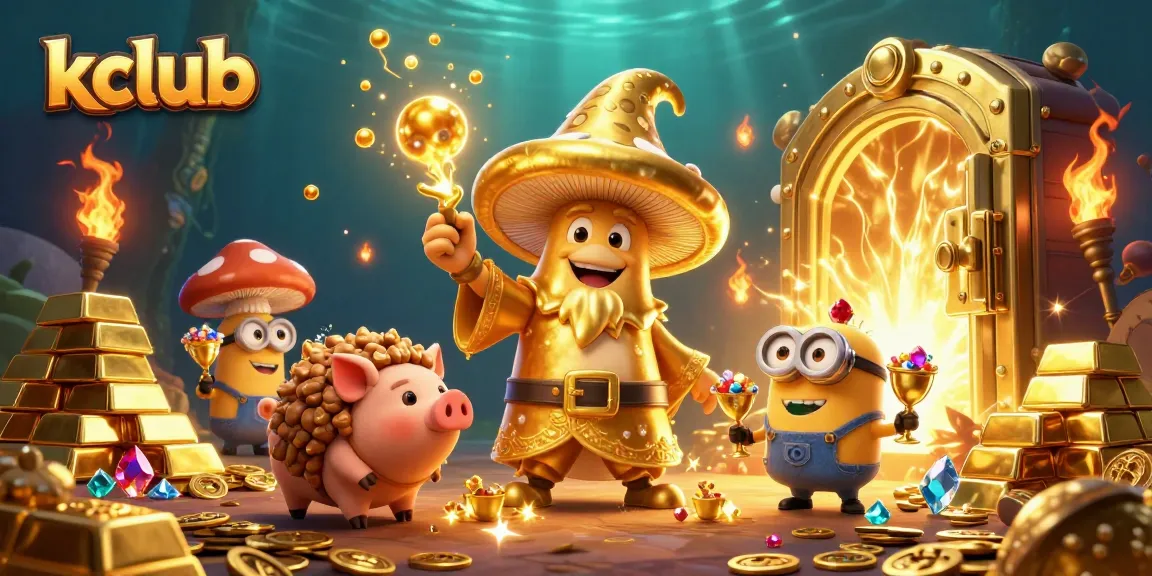 Join the excitement at kclub with a vibrant 3D illustration of treasure-filled adventure in gaming.