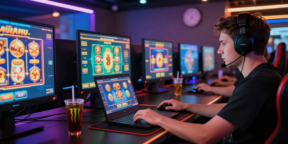 Fesselnde Szene eines Spielers in einem Paysafe Card Casino mit Spielbildschirmen, Gaming-Zubehör und stimmungsvollem Licht.