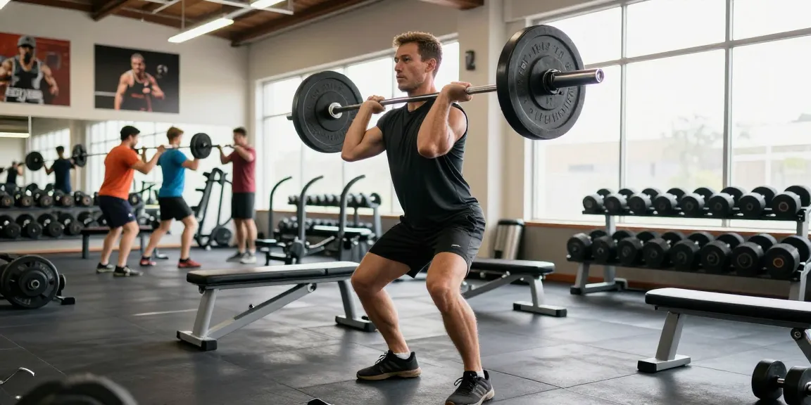 Prime Pharma Steroiden training scene with a bodybuilder lifting weights in a bright gym, showcasing determination and focus.