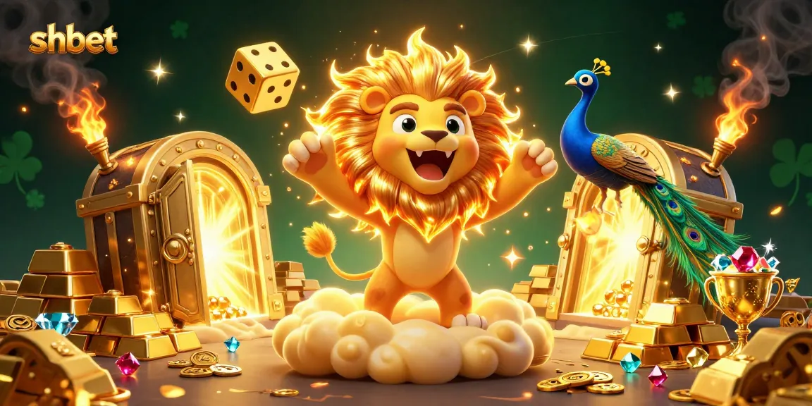Experience thrills with shbet as a roaring lion summons fortune amidst dazzling casino treasures.