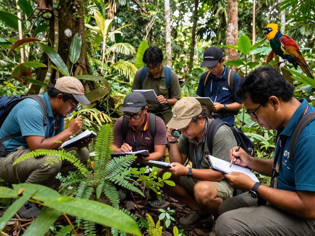 Researchers discussing rokok88 login benefits while studying Indonesia's biodiversity