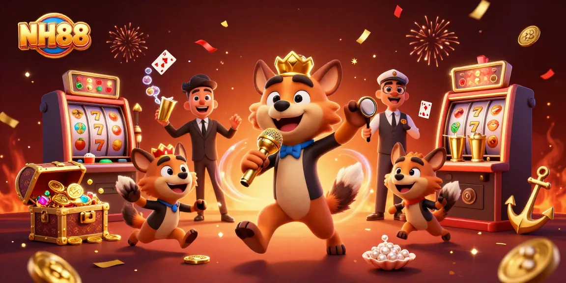 Experience the thrilling energy of NH88 casino with this vibrant 3D cartoon illustration showcasing hyenas in a comedy club.