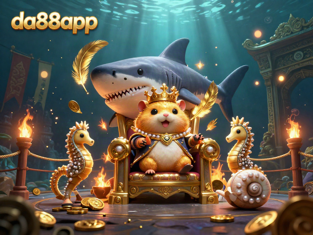 Engage in thrilling gameplay at da88app featuring a golden hamster king in an underwater casino with vibrant game elements.