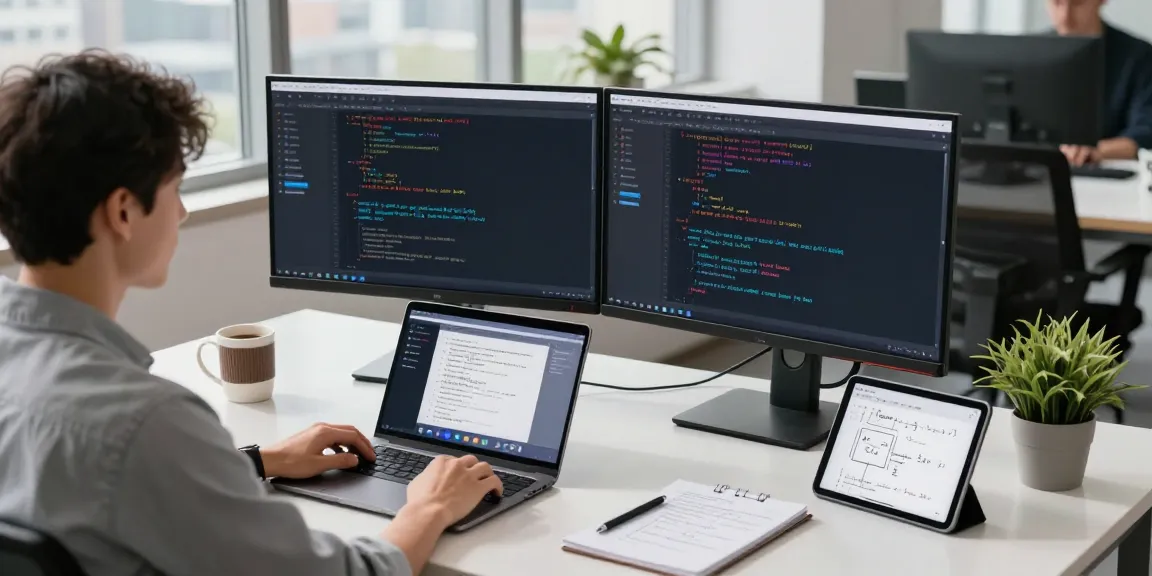 Developer optimizing network settings with 快连 software at a modern tech workspace.