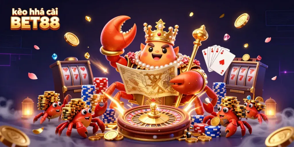 Engage with kèo nhà cái BET88 by exploring dynamic casino elements in an ultra-detailed 3D illustration.