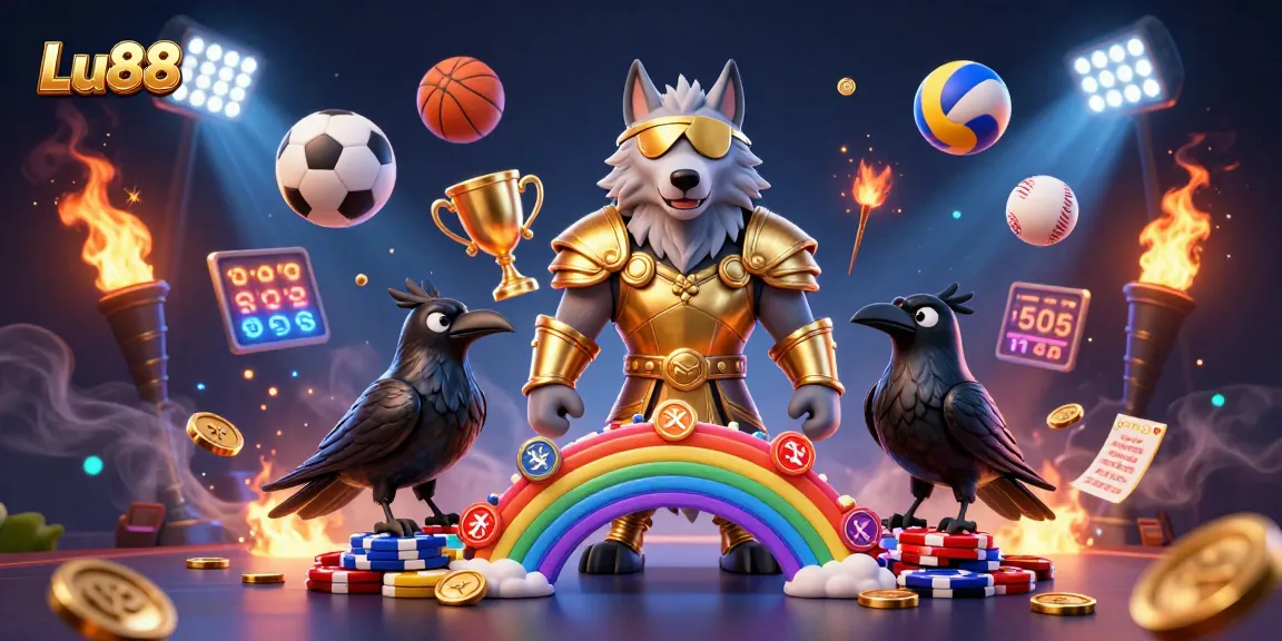 Engage in thrilling gameplay at Lu88 with an epic Norse-inspired casino scene featuring Odin and ravens.