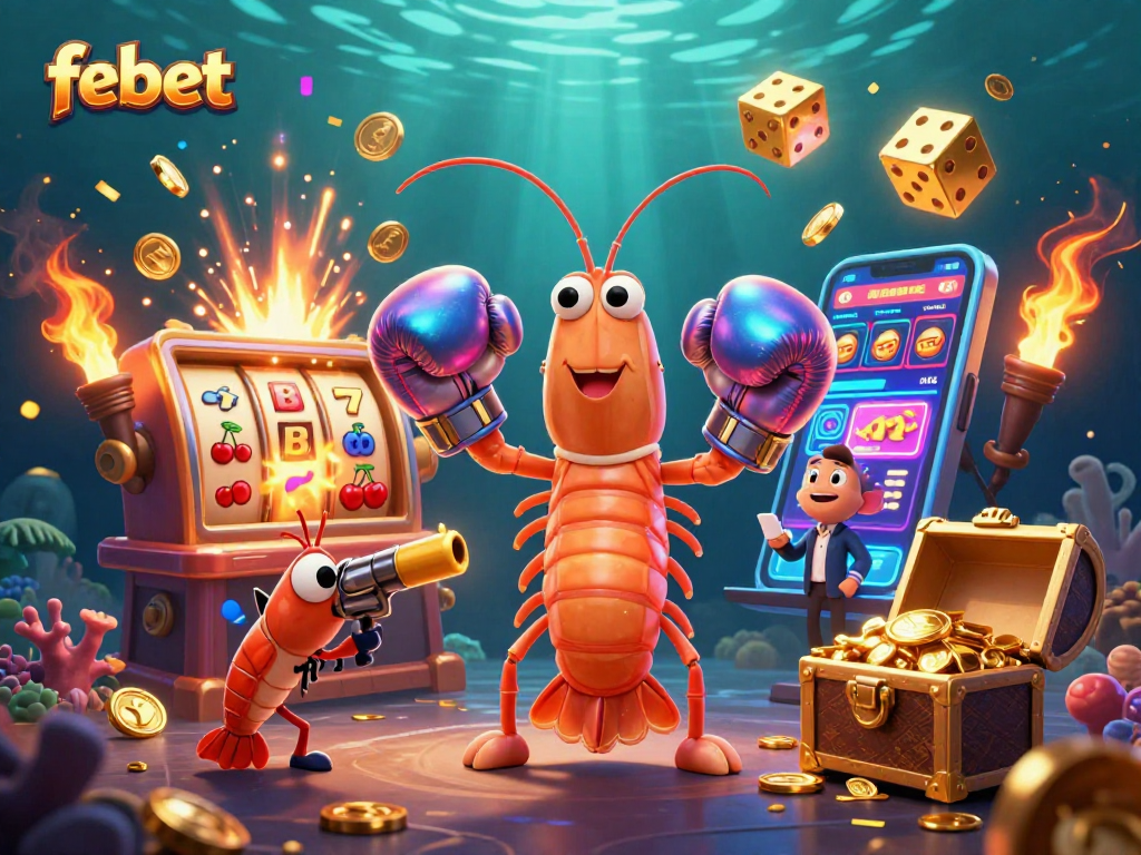 Experience the thrill of febet with a vibrant casino undersea adventure filled with slot machines and shrimp characters!