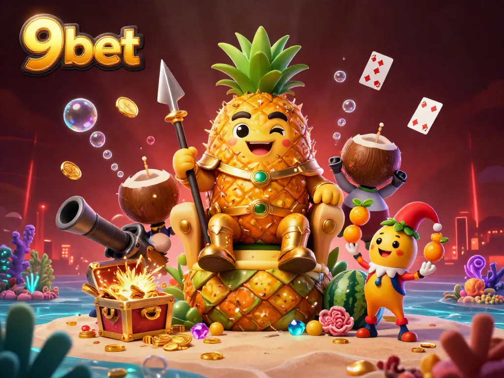 Experience the vibrant 9bet online casino world with the golden pineapple king and engaging game elements.