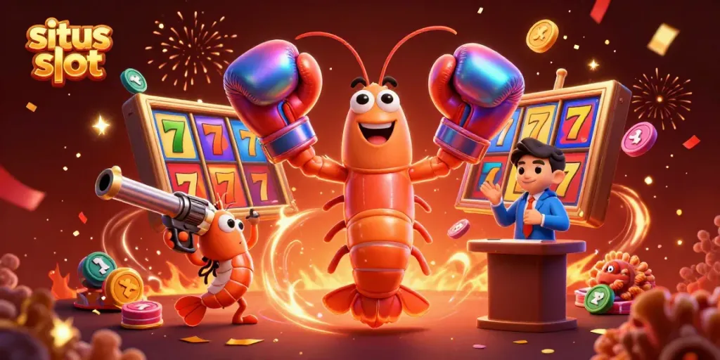 Experience the excitement of situs slot with vibrant casino elements and dynamic characters in a thrilling atmosphere.