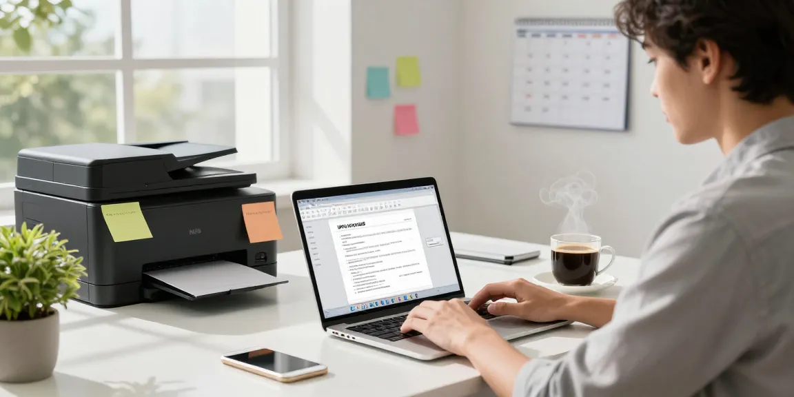 Download WPS Office in a modern home workspace with laptop and coffee.