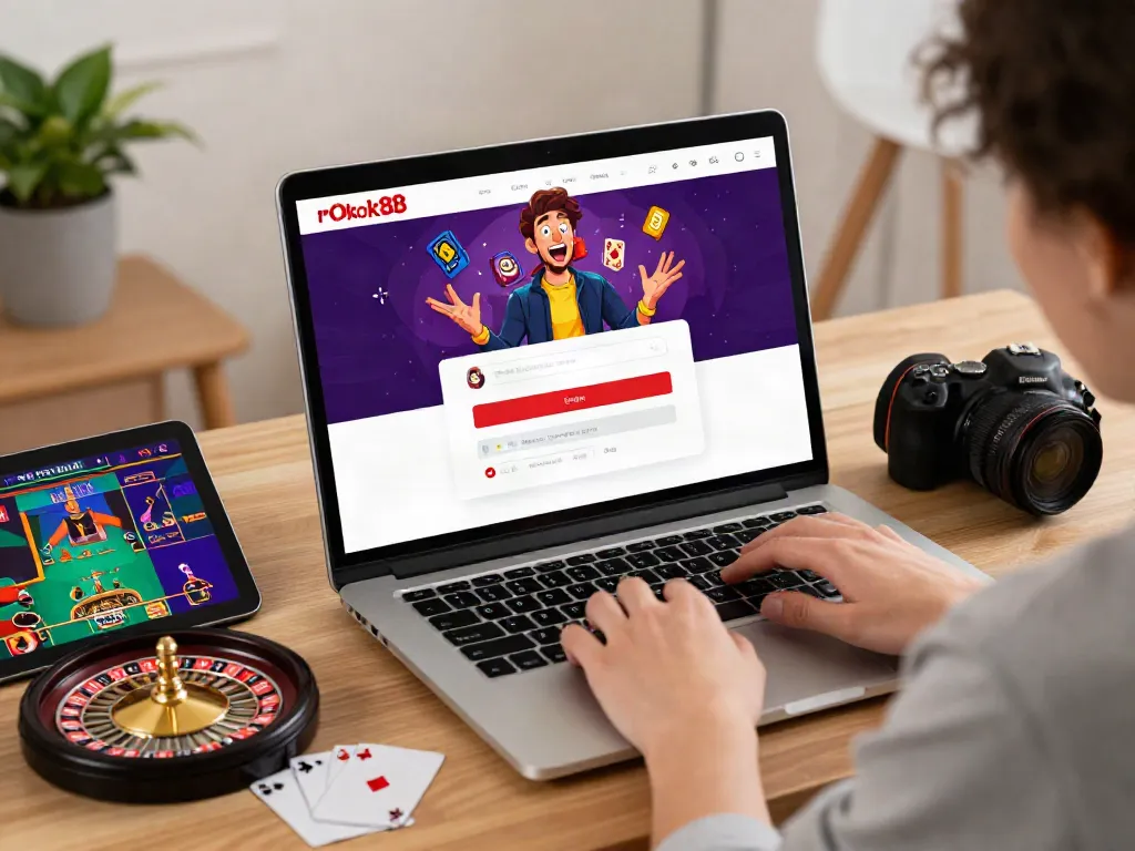 rokok88 login interface on a laptop illustrating an engaging online gaming experience.