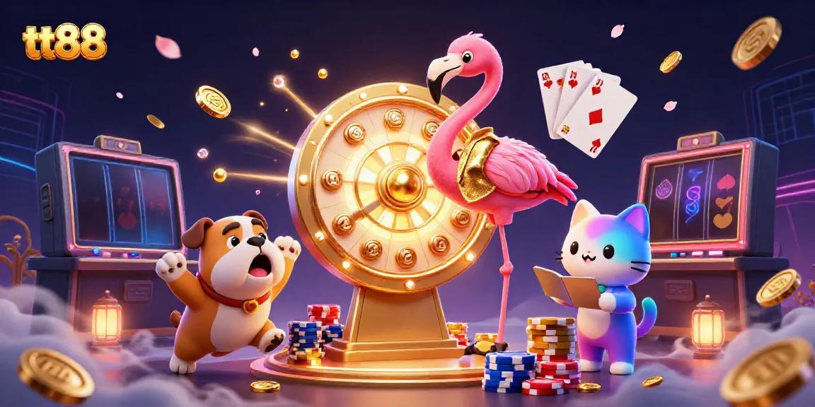 Experience excitement at tt88 casino with our vibrant game show themed illustration showcasing a dynamic scene.