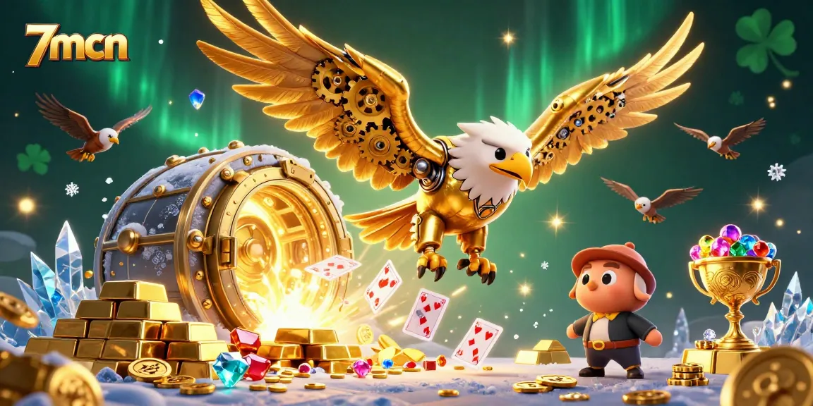Experience thrilling wins with 7mcn casino's dynamic golden eagle soaring through holographic cards!