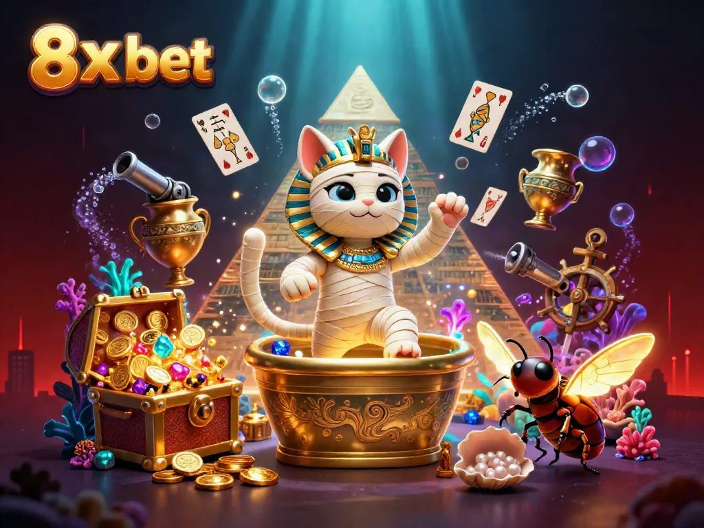 Experience thrill with the vibrant 8x bet illustration showcasing lively casino elements and characters.