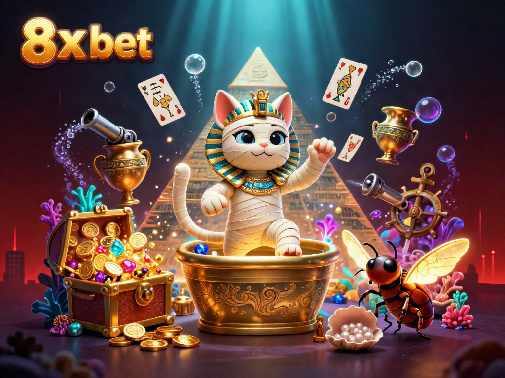 Experience thrill with the vibrant 8x bet illustration showcasing lively casino elements and characters.