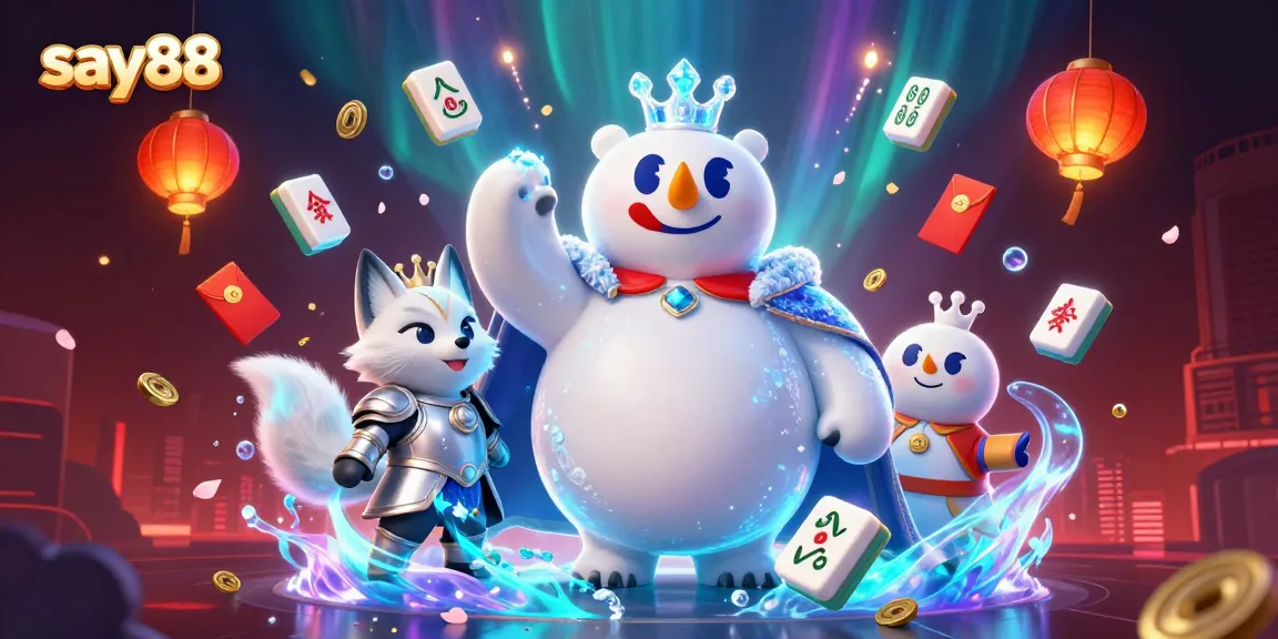 Engage in excitement at say88 with a dazzling scene of a polar bear king and fox gaming companions.