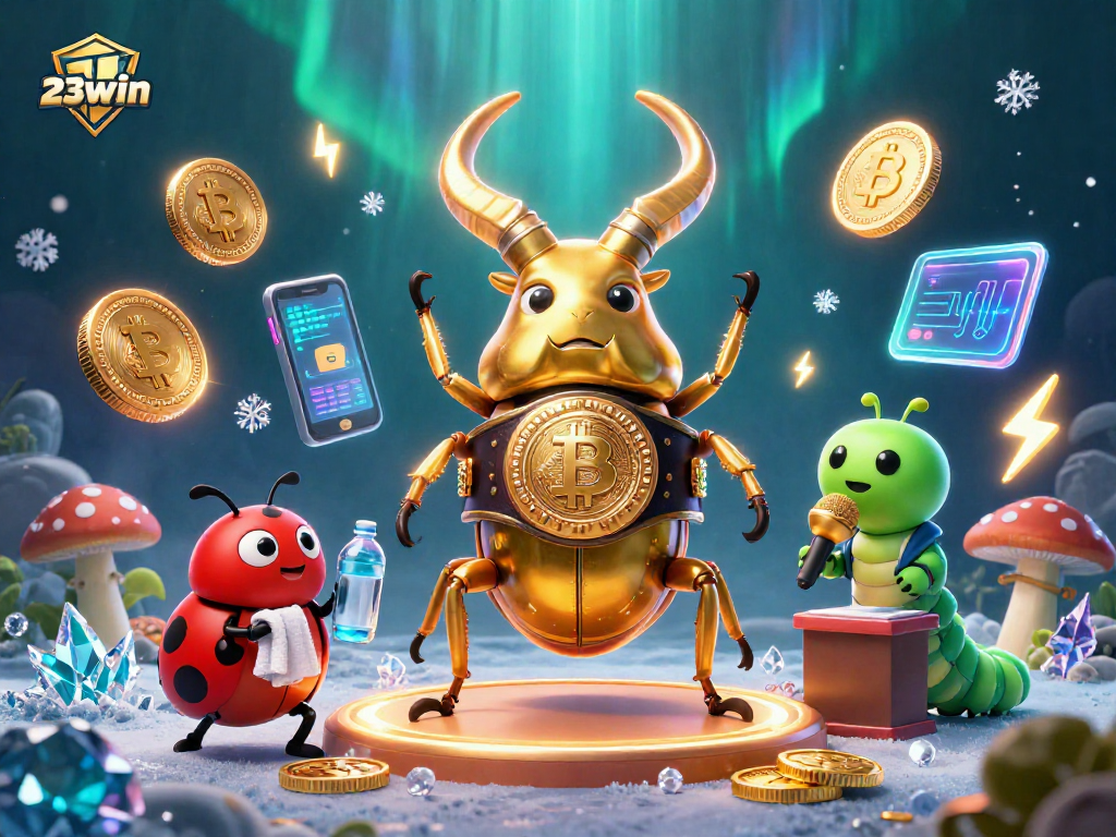 Bet on 23win with a dynamic 3D scene featuring vibrant casino elements and engaging characters.