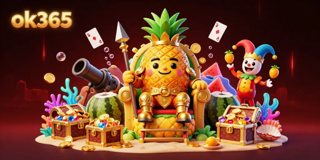 Experience the vibrant world of ok365 with our golden pineapple king and interactive casino elements.