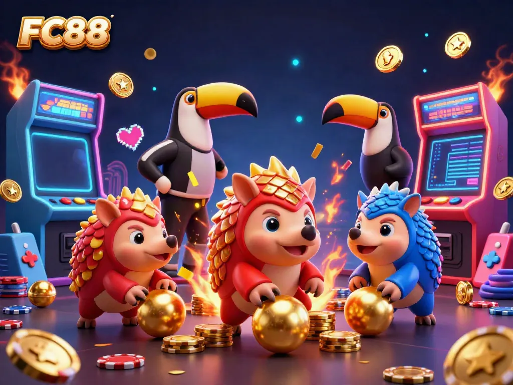 Experience the thrilling world of FC88, featuring rival pangolins in an exciting gaming scene with poker chips!