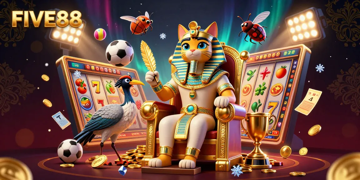 Experience casino thrills at FIVE88 with a lively multi-character scene showcasing the excitement of gaming.